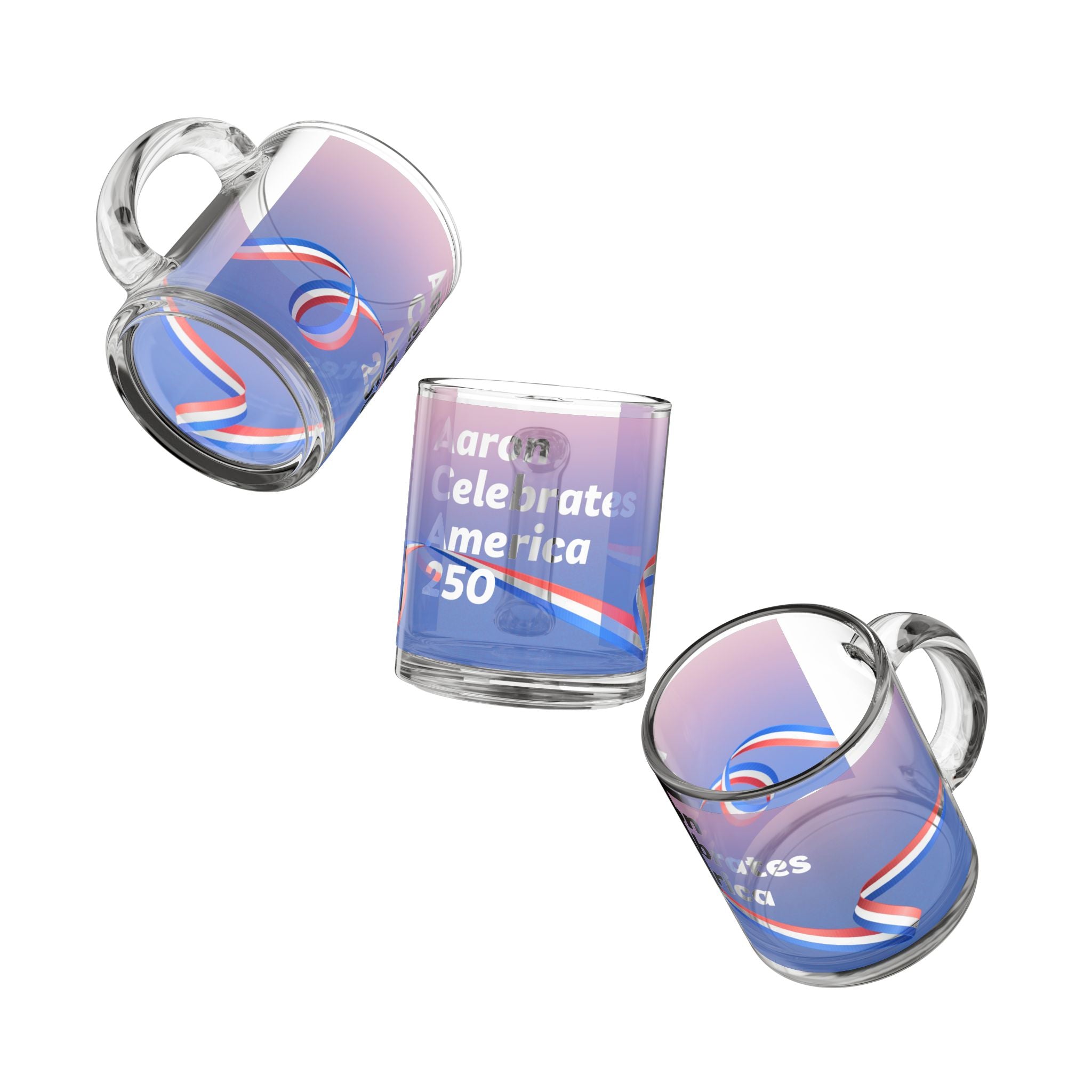 Aaron Celebrates America 250 Glass Mug – Patriotic Red, White & Blue 10oz